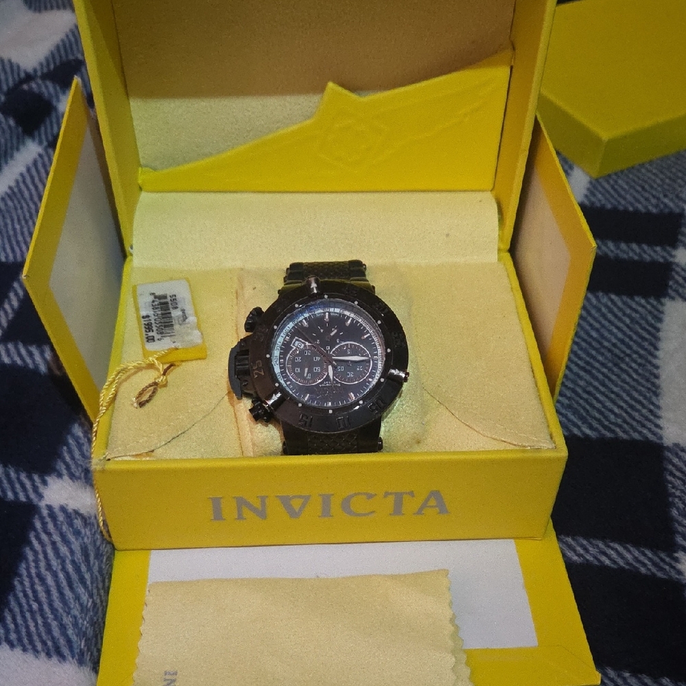 Invicta Black Chronograph in Yellow Box